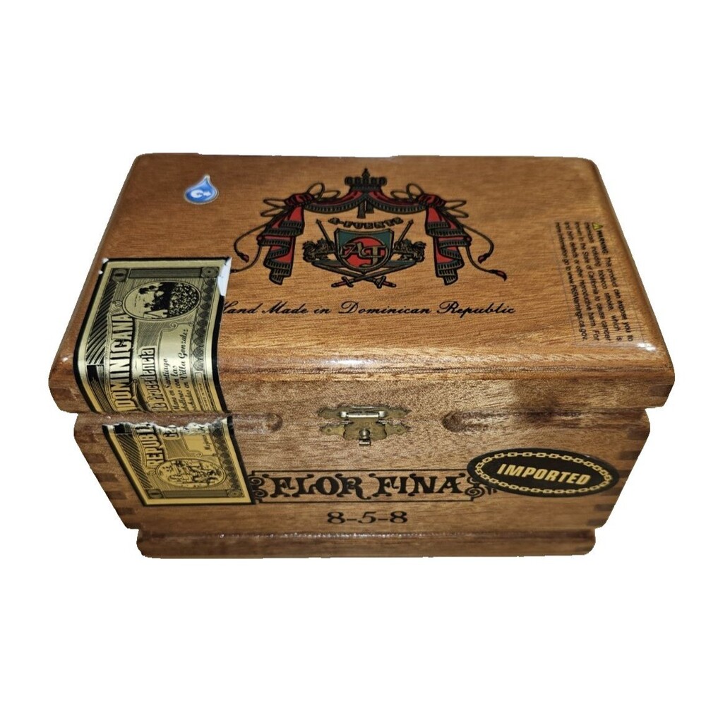 Empty Wood Cigar Box Arturo Fuente Flor Fina 8-5-8 Maduro Dominican Republic